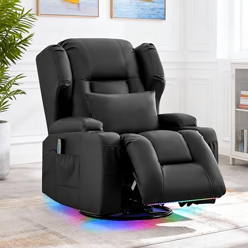 Sillón reclinable giratorio negro de cuero sintético