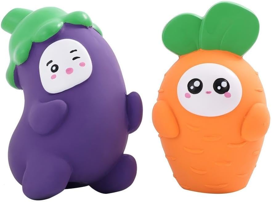 2 Juguetes de Látex para Perro, Diseño Animal sonoro - Zanahoria y Berenjena