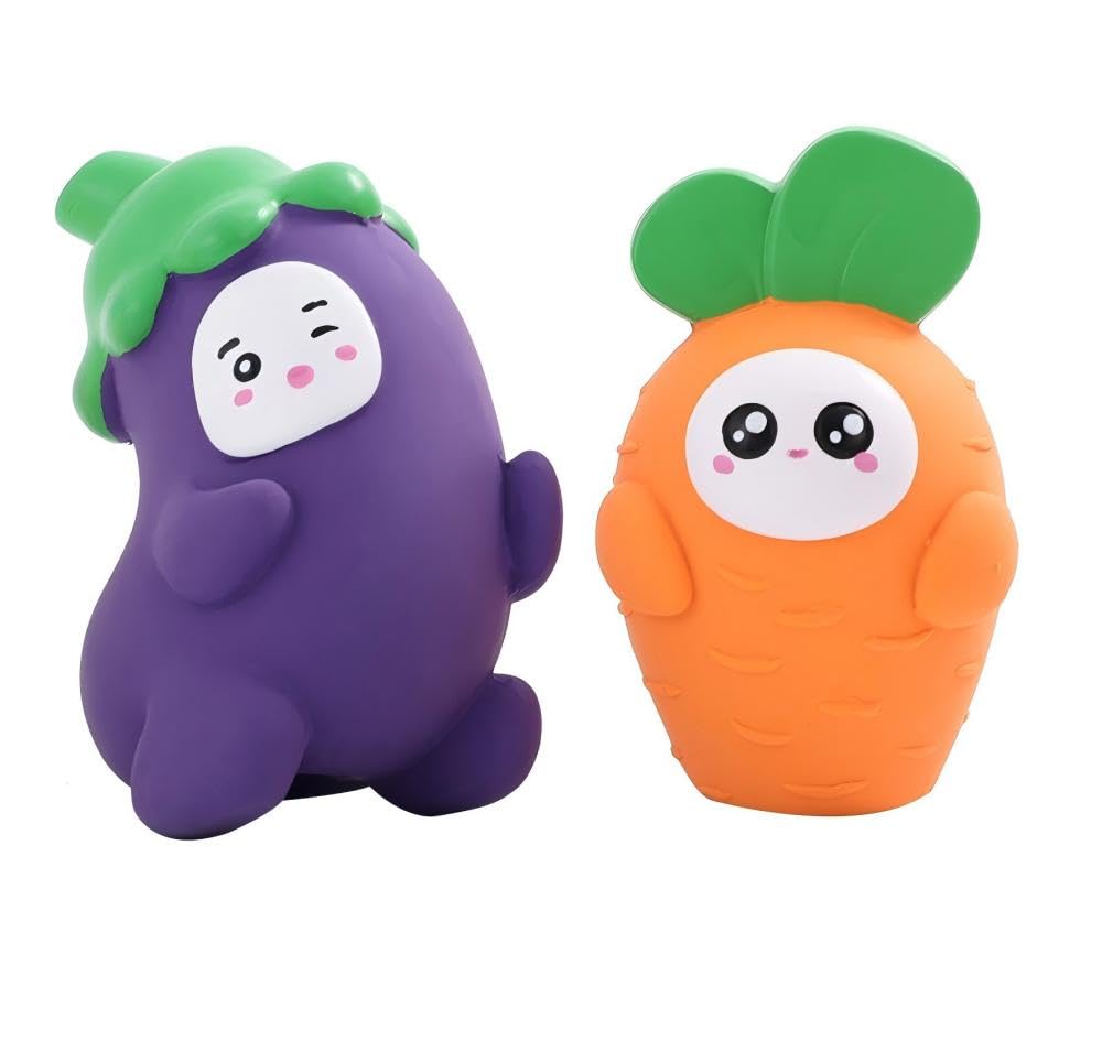 Jouets couineurs en latex pour chien, la solution anti-ennui carotte aubergine