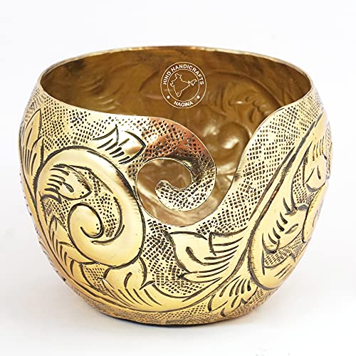 Hind Handicrafts Premium Solid Handmade Crafted Metallic Finish Portable - Iron Yarn Storage Bowl - Holder for Knitting Crochet Hook Accessories (Antique Brass, 6