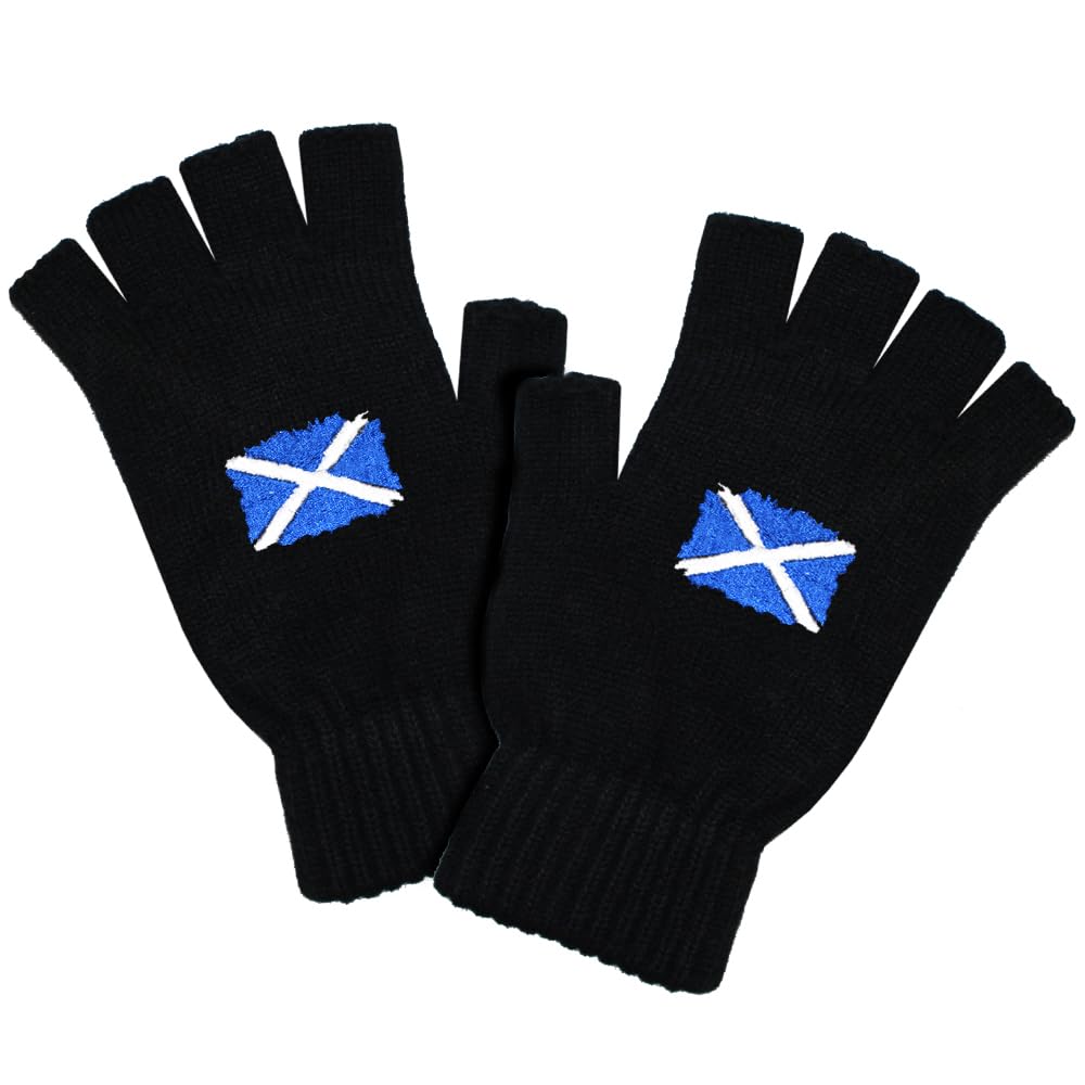 TeddyT's Men's Scotland Flag Warm Thermal Knit Embroidered Fingerless Winter Gloves