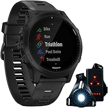 010-02063-00 Forerunner 945 GPS Sport Watch &lpar;Black&rpar; Bundle with Deco Essentials Wearable Commuter Front and Rear Safety Light&comma; Adjustable Comfort Strap