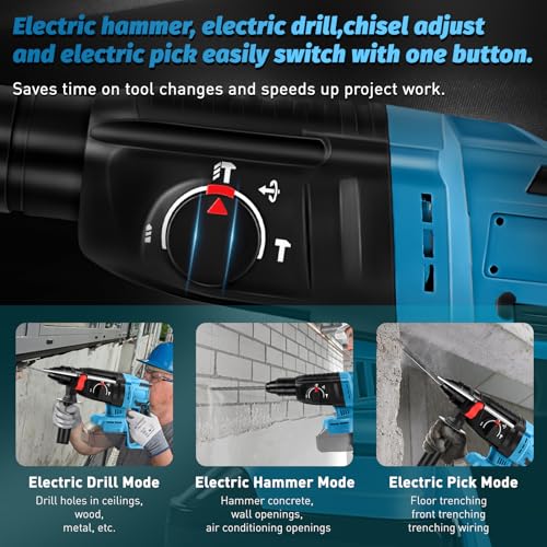 Akku Bohrhammer für Makita Li- Ion Akku 18V, 4-in-1 Bürstenloser Bohrhammer Akku 18v Bohrhammer 26mm (ohne Akkus und Ladegerät) – Bild 6