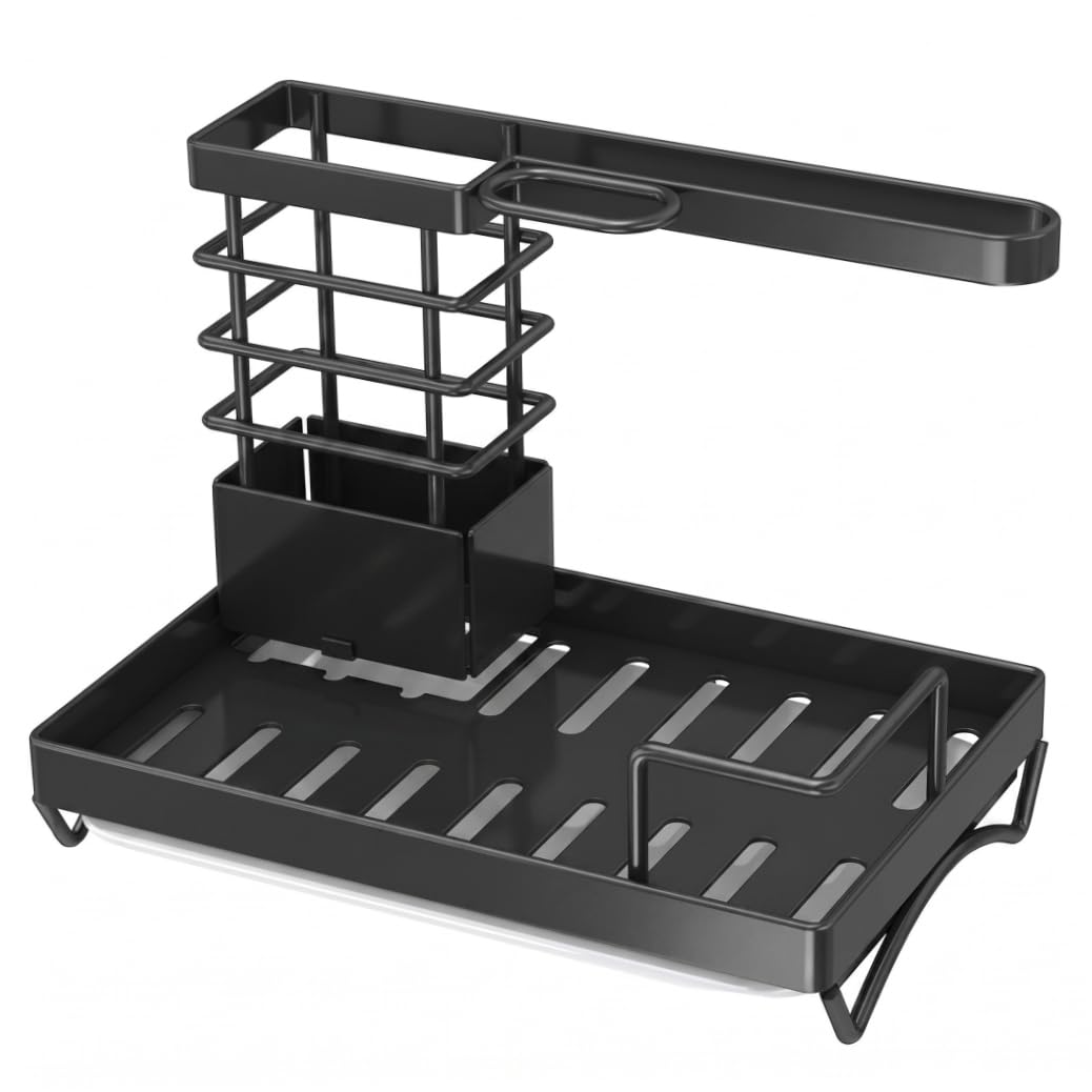 Tsawntd Kitchen Countertop Organizer, Sink Brush Holder, Black