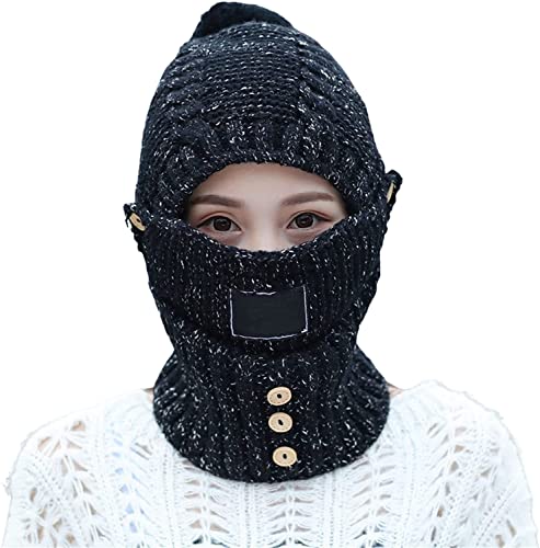 Huligroi Bonnet chaud d'hiver - Bonnet en tricot avec protège-oreilles, Noir , taille unique Cover