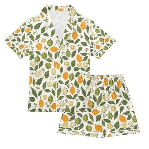 senya Orange Lemon Satin Summer Pajama Sets Silk Short Sleeve Button Down Sleepwear