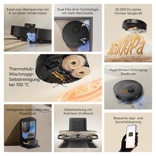 dreame L50s Pro Ultra Saugroboter mit Wischfunktion 100 Tage automatische Leerung, Mopp-Selbstreinigung bei hoher Hitze, 30.000 Pa Saugkraft, Ecken- und Kantenreinigung, Entwirrbürste