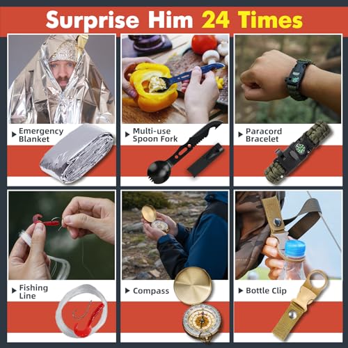 Image of VEITORLD Gifts for Men Dad Husband Him Fathers Day, Survival Gear and Equipment 12 in 1, Survival Kits, Cool Unique Fishing Hunting Anniversary Birthday Gifts for Him Teen Boy Boyfriend Women