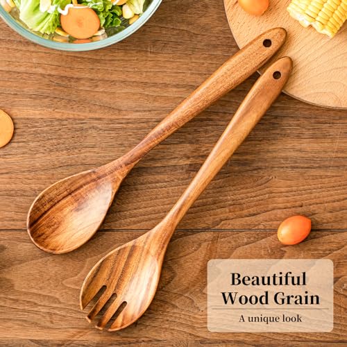 Gudamaye Acacia Wooden Salad Server Set,13 Inch Salad Tongs For Serving Including Salad Mixing Dinner Fork And Spoon,Long Handle Salad Server Set thumb #4
