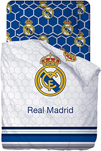 Real Madrid Juego De Sabanas de 3 Piezas Cama 105, Incluye Sábana Bajera, Encimera y Funda de Almohada. RM 182062-105
