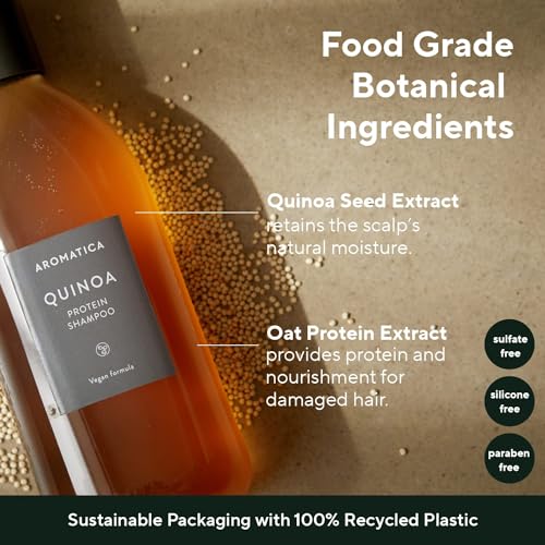 Image of AROMATICA Quinoa Protein Shampoo 13.53 oz / 400ml | Provides Protein and Nourishment to Extremely Damaged Hair- Free from Sulfate, Silicone