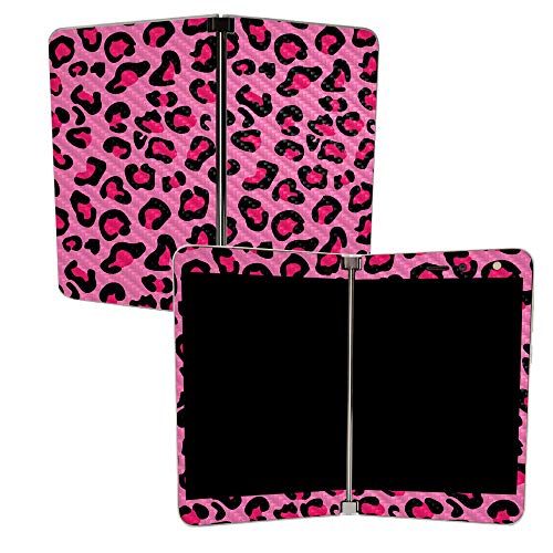 Image of MightySkins Carbon Fiber Skin for Microsoft Surface Duo - Pink Leopard | Protective, Durable Textured Carbon Fiber Finish | Easy to Apply, Remove, and Change Styles | Made in The USA