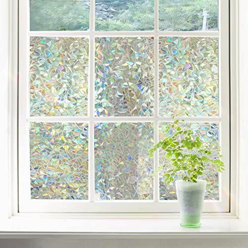 DKTIE Window Privacy Film, Rainbow Window Clings, 3D Decorative Window Vinyl, Stained Glass Window Decals, Static Cling Window Sticker Non-Adhesive for Home Windows (A, 23.6"x78.7")