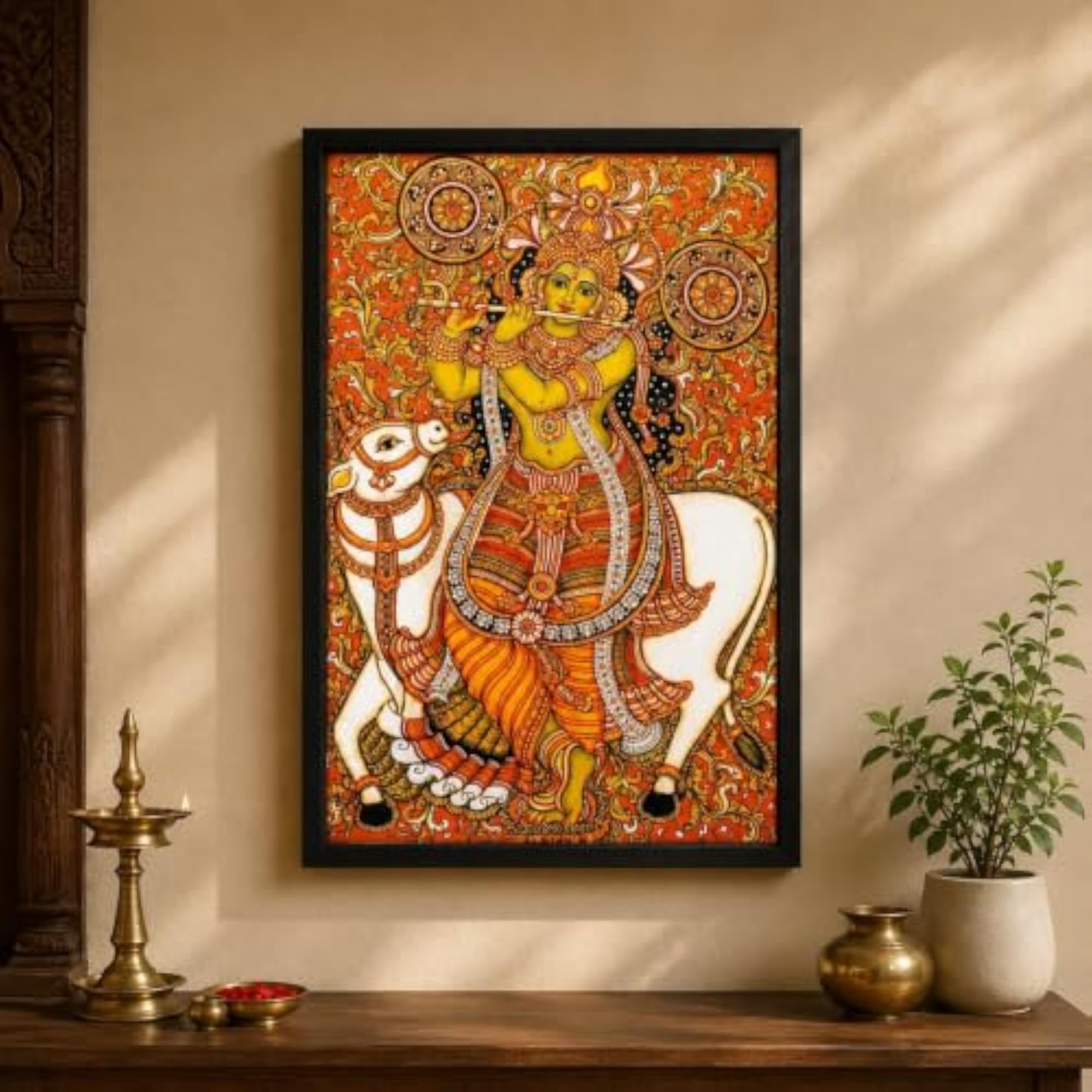 Lord Krishna with Cow Traditional Kerala Mural Art