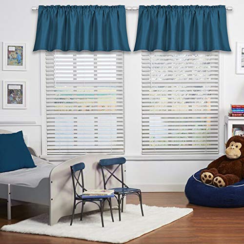 Huto Room Darkening Energy Efficient Rod Pocket Valance For Windows,52 Inches Wide By 18 Inches Long Per Panel,Classic Blue,4 Pack Per Package #TOP3