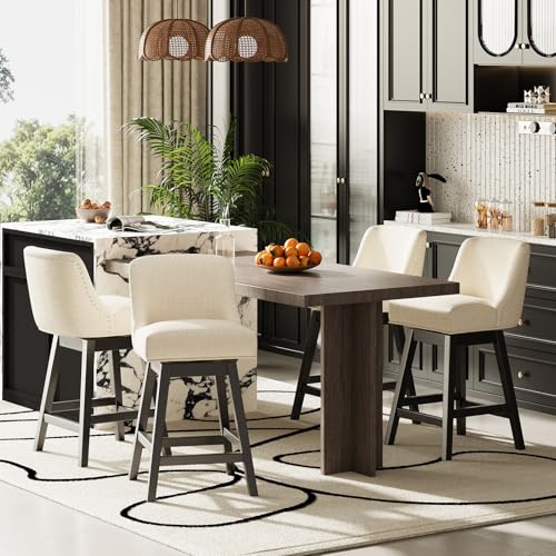 MALOL Juego de 6 Butacos Giratorios, 27" de Altura para Barra de Cocina con Asientos Acolchonados y Patas de Madera Maciza, Butacos Tapizados para Isla de Cocina miniatura 3