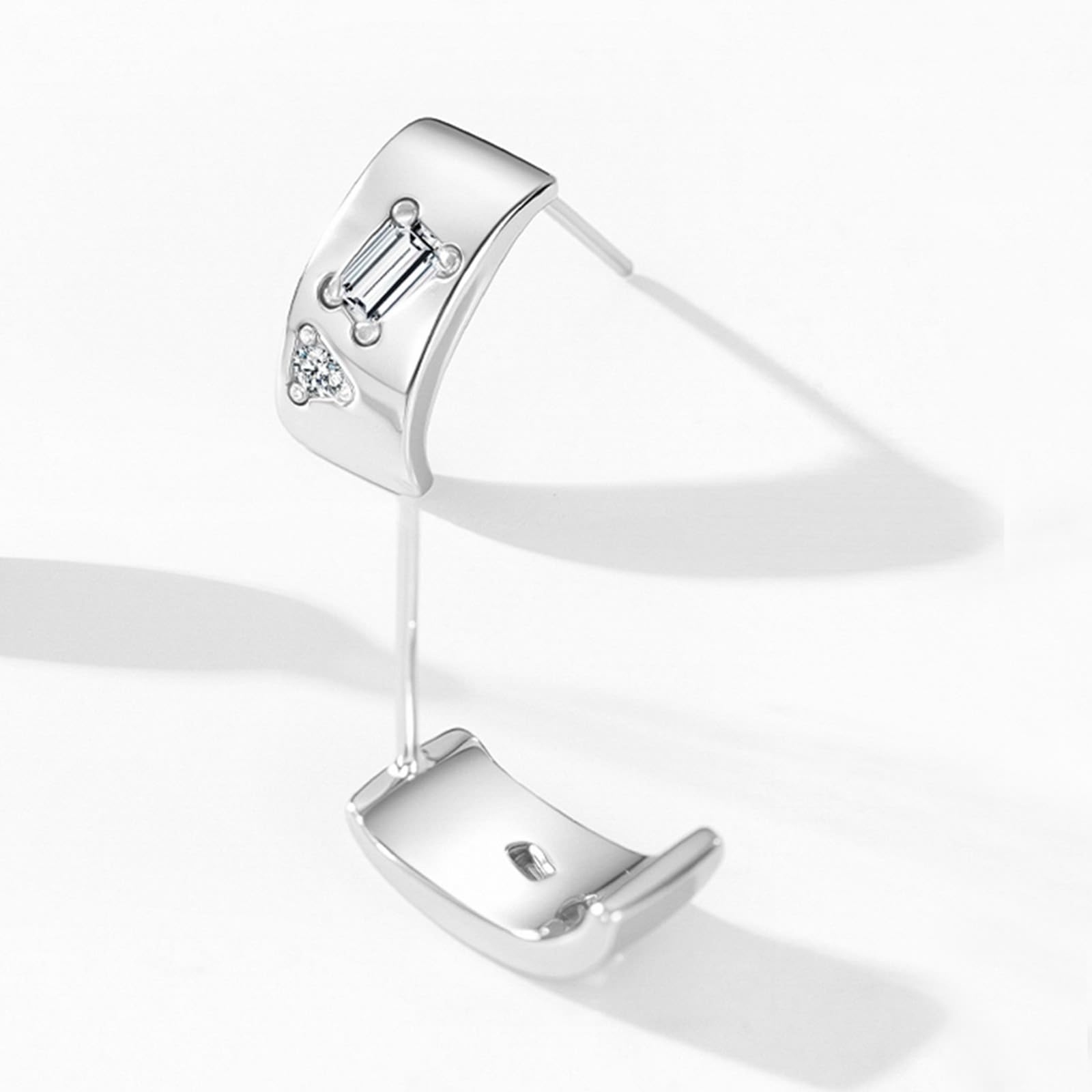 Echt Gold Schmuck Ohrringe Weißgold 9K mit Rechteck Moissanit, C Form Form