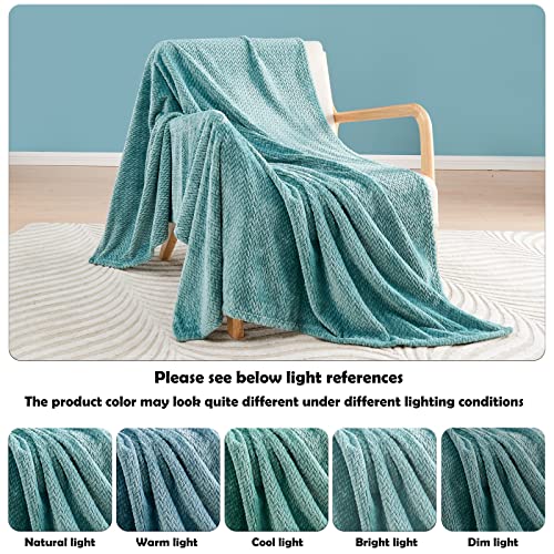 Newcosplay Super Soft Throw Blanket Light Teal Premium Silky Flannel Fleece Leaves Pattern Lightweight Bed Blanket All Season Use (Light Teal, Throw(40"X50")) #TOP4