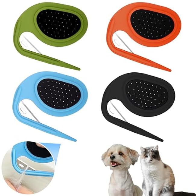 Upgraded 4Pcs Cat Dog Knotting Comb Set - Safer Non-Slip Handle Pet Grooming Tool, Universal Knot Remover Comb for Cats and Dogs, Pet Grooming Supplies (Knotting Cut Combs, Count, 1)-8kfHyXaq