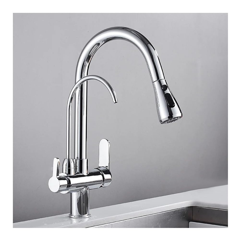 Blyqxs Chrome Kitchen Faucets Black Three Ways Sink Mixer Hot And Cold Kitchen Faucet Torneira Xt-152(Chrome)