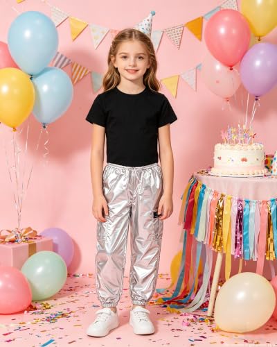 Image of Betusline Girls 2 Piece Summer Outfits,Kids Casual Short Sleeve Crop Top & Cargo Jogger Pants Sets,4T-14Y