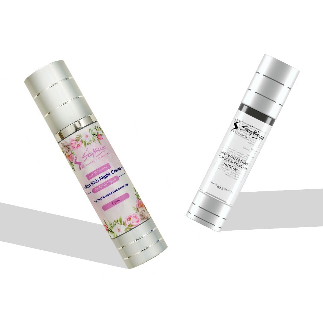 Skin Miracle Skin Brightening Night Cream with Natural Rose and Bio Whitening Concentrated Face Serum For Women | Get radiant, bright skin & reduce fine lines & wrinkles | Pack of 2