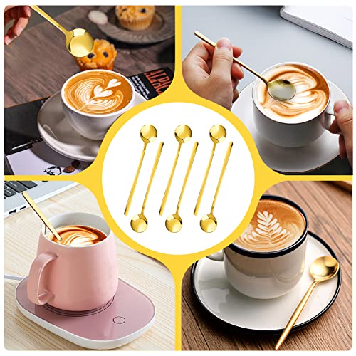 6 Pcs Coffee Spoons Tea Spoons Stainless Steel Long Handle Gold Spoons Teaspoon Round Dessert Spoons Gold Spoons For Stirring Drink Hot Chocolate Ice Tea Latte #TOP5