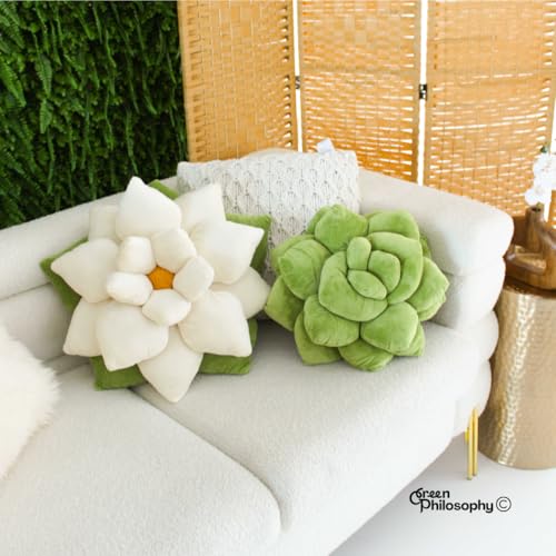 Green Philosophy Co. Succulent® Pillow 16" – Soft 3D Decorative Flower Throw Pillow, Unique Olive Green Plush Flower Cushion, Perfect for Couch, Sofa, Bedroom Decor, Gift for Plant Lovers - Thumbnail 5