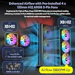 Micro ATX Case, 4 × 120mm ARGB Non-PWM Case Fans Pre-Installed, MATX PC Case, Temper Glass Side Panel, with Type-C, Black, Cypress 3 ARGB - Image 3