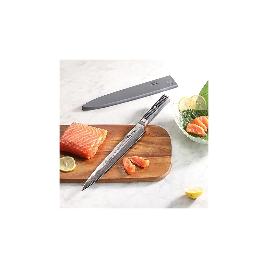 Cangshan YARI Series X-7 Damascus Steel 10-inch Sashimi Knife with Sheath