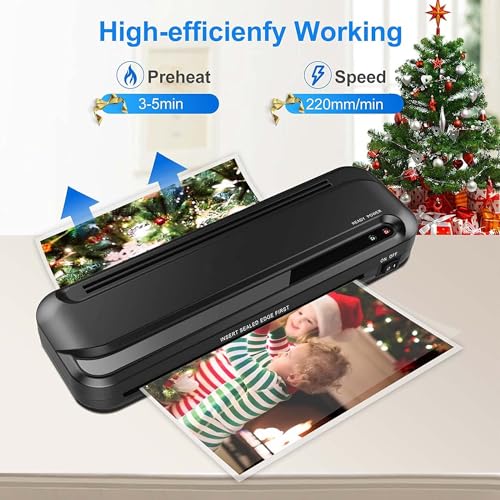Laminiergerät A4 A5 A6 Laminiermaschinen 220MM/Min Laminator Heiß Laminieren Kurze Aufwärmzeit ABS Funktion Geräuscharm inkl 15 Laminierfolien Eignet für Büro Hause und Schule