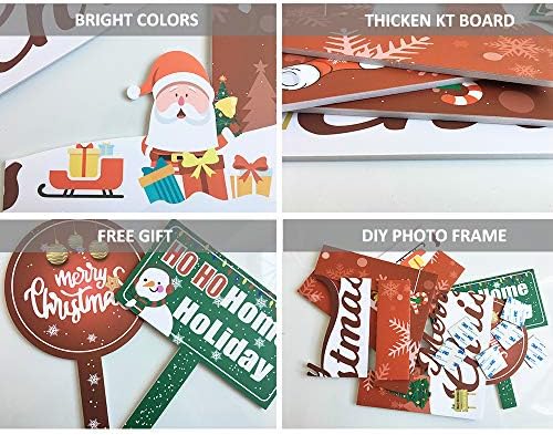Christmas Photo Booth Props Frame, 20x28 Photo Frame and 32 PCS Photography Props Set, Christmas Picture Props Selfie Accessories for Xmas Holiday Party Favor Decoration