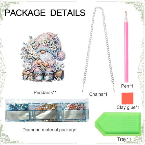 Image of DIY 5D Diamond Painting Hanging Ornament Gnome with Daisy Flowers, Floral Crystal Rhinestone Diamond Art Pendant for Home, Wall, Window, Garden, and Gift