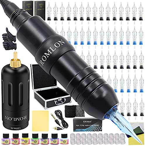 Romlon Wireless Tattoo Kit Professional Complete Tattoo Gun Machine Kit Tattoo Pen Machine Wireless Power Supply 40Pcs Cartridge Needles Tattoo Ink Tattoo Accessories for Beginners Tattoo Artists