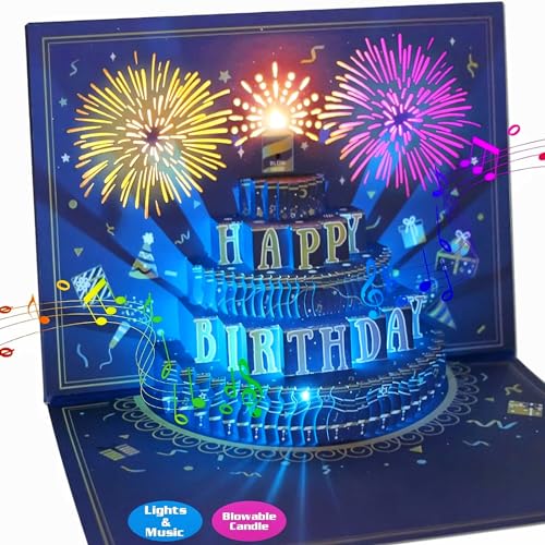 MZD8391 UPGRADED 3D Pop Up Firework Birthday Cards, Musical LED Lights Birthday...