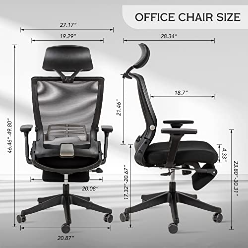 H Honsit Foldable Ergonomic Office Chair With Retractable Footrest, Computer Desk Chair With Adjustable Lumbar Support, Comfortable Thick Cushion High Back Desk Chair #TOP2