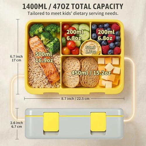Image of rockpapa 5.5 Cups Bento Lunch Box for Kids, 5-Compartment, Trucks