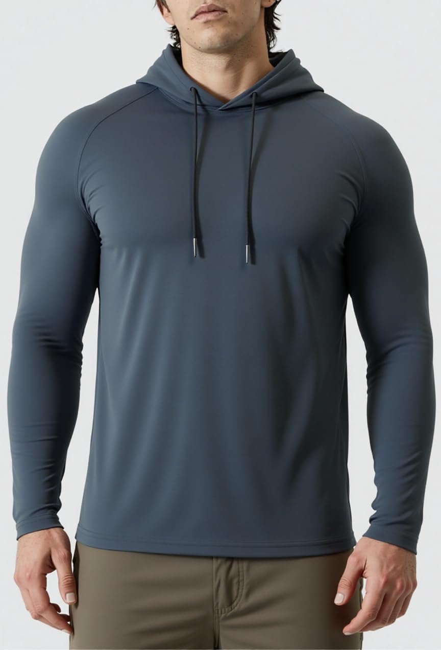 Men Quick Dry Hoodies Shirt Long Sleeve Workout Athletic Gym Pullover Hooded Shirts - Image 2