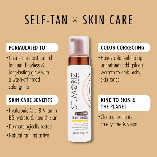 St. Moriz Advanced – Farbkorrigierendes Selbstbräunungsmousse Extra dunkle Bräune mit Hyaluronsäure und Vitamin B5 200ml
