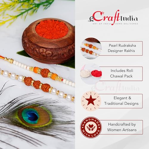 Image of eCraftIndia Floral Kundan Beads Designer Rakhis for Brother and Bhabhi | Bhaiya Bhabhi Rakhi