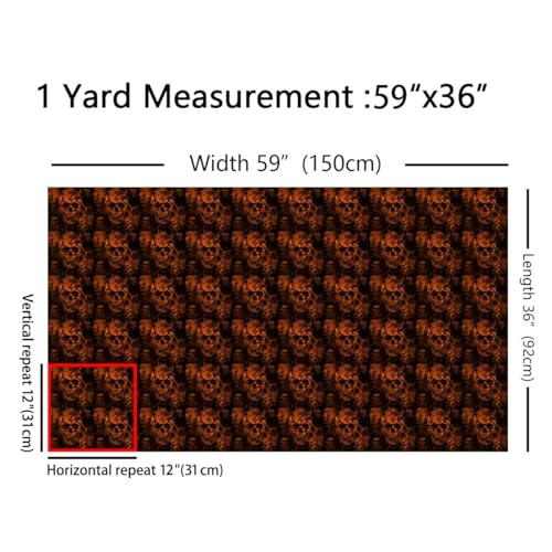 Homemissing Sugar Skull Fabric by The Yard Kids Gothic Skull Upholstery Fabric for Kids Adults Halloween Waterproof Outdoor Fabric Smokey Orange Black Reupholstery Fabric 3 Yards (L276*W150cm) - Image 2