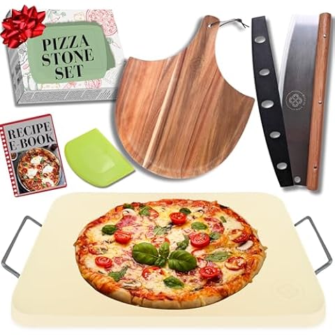 Pizza Stone for Oven Set - 15 inch Pizza Stone for Grill - 5PCS Pizza Making Accessories - Large Pizza Oven Stones - Baking Stone for Bread and Pizza, Baking Stones for Oven Cover