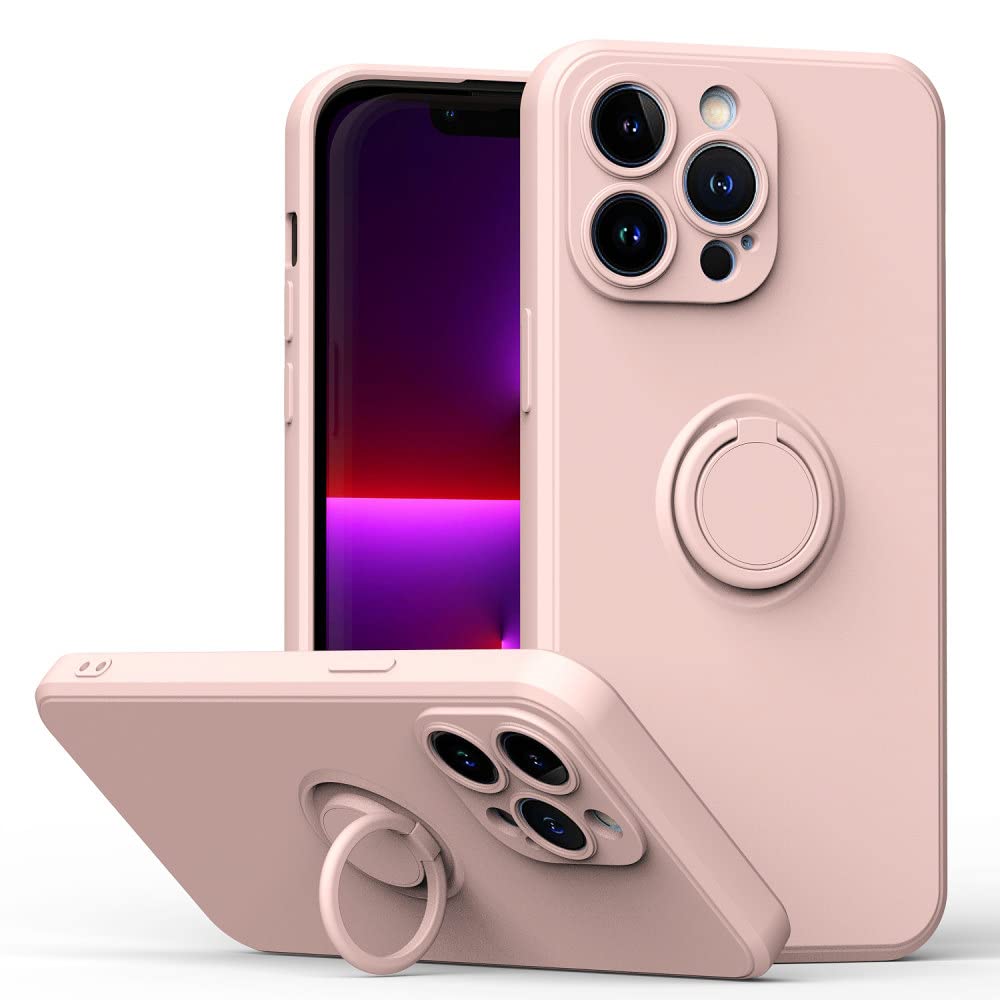 Coque iPhone 13 Pro Max silicone rose antichoc avec support doigt aimanté - 8