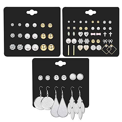 Finrezio 35 Pairs Multiple Dangle Stud Earrings for Women Girls Cute Fake Pearl Crystal Ball Piercing Earrings Set
