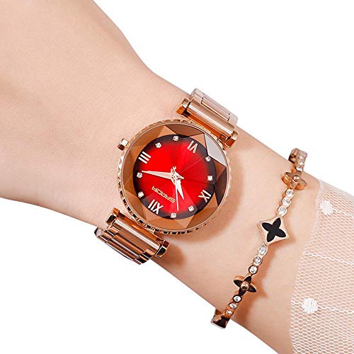 MOGOI Montre à Quartz étanche pour Femme avec Chiffres Romains et Bracelet magnétique