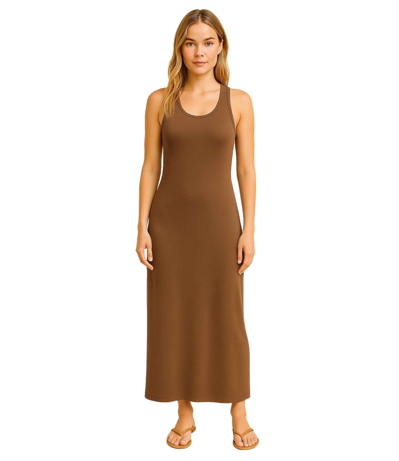 Women's Racer Back Maxi Dress Ladies Full Length Jersey Long Vest Muscle Sleeveless Dress Plus Size