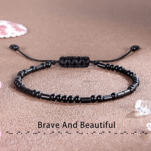 Morse Code Bracelets for Women Inspirational Gifts for Her Adjustable Black Adjustable Braided Men Bracelets Motivational Best Friend Birthday Gifts for Sister Daughter Mom Dad Christmas Jewelry…