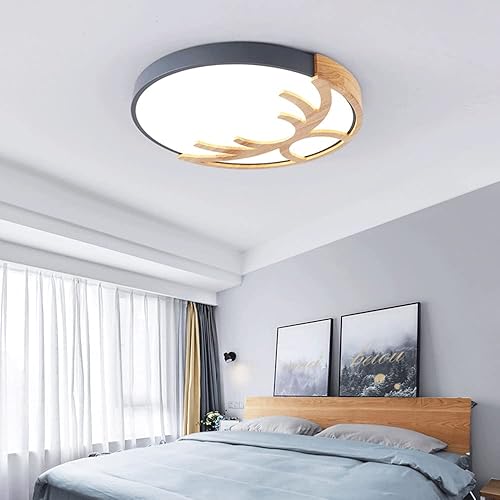 Miniatura 2 de GERAGUR Lámpara de techo redonda moderna y plana de montaje empotrado circular de 6500 K, lámpara de techo LED de madera, panel de decoración de