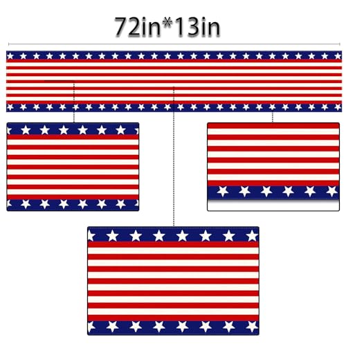 Sunwer GXW-1288 Linen 13X72'' Veterans Day Table Runner Labor Day American Stars And Stripes Flag Independence Day Kitchen Dining Room Table Patriotic Decoration thumb #3