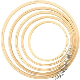 Cldamecy 5 Pieces Embroidery Hoops 5 inch to 10 inch,Round Bamboo Adjustable Frame Circle Cross Stitch Hoop for Embroider...